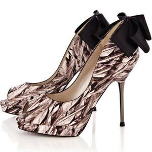 Karen Millen Brown And Black Peep Toe Platform Heels Size 6